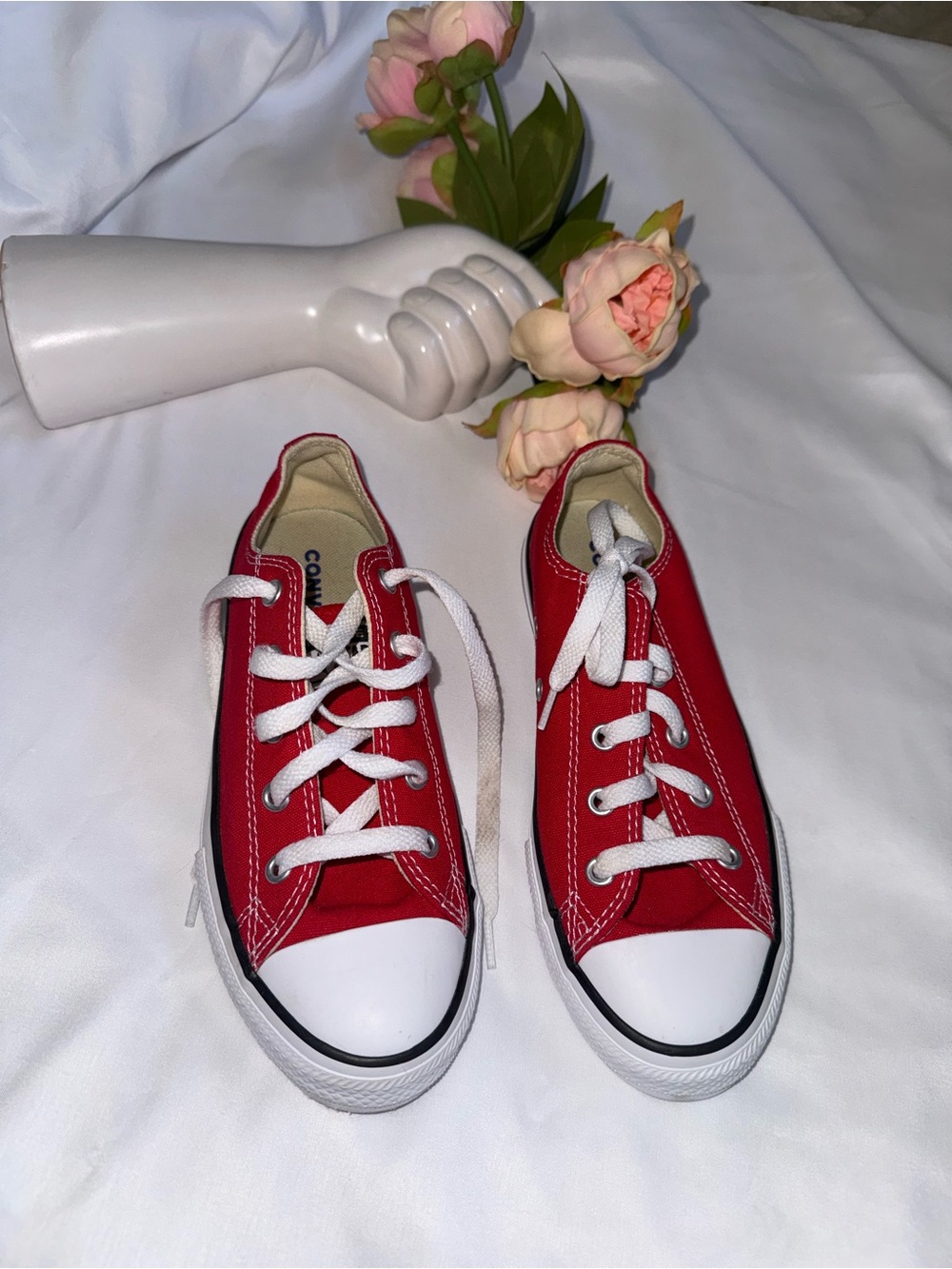 Converse Kids Red Low-Top Canvas Sneakers with White Laces